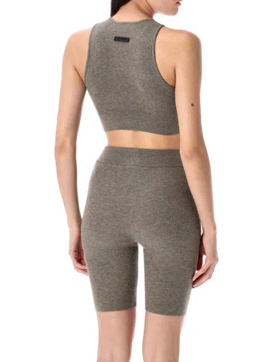 Fear Of God Sleeveless Cropped Top With Leather Accent In Gray