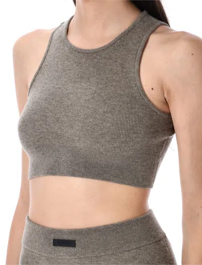 Fear Of God Sleeveless Cropped Top With Leather Accent In Gray