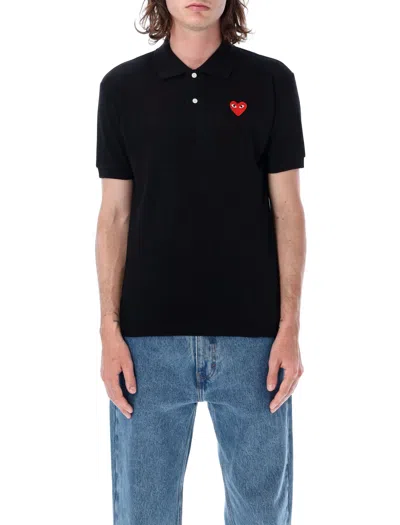 Comme Des Garçons Play Heart Polo Knit Short Sleeves In Black