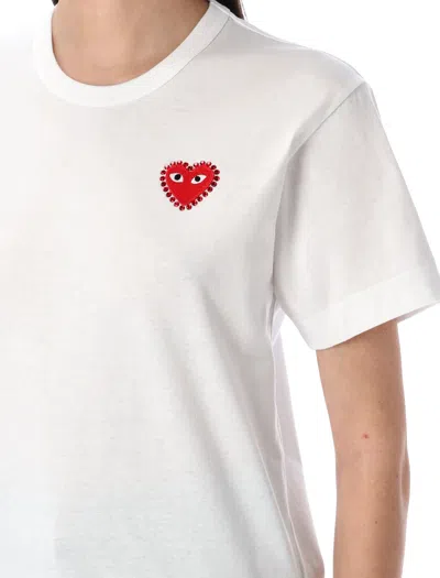 Comme Des Garçons Play White Cotton T-shirt With Crystal Heart In White