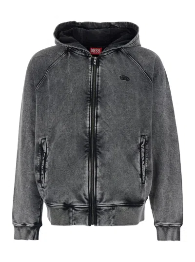 Diesel Grey Hoodie With All-over Faded Effect In Cotton Man In Animal Print