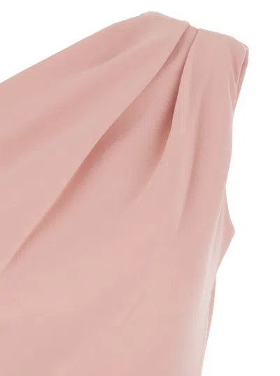 Solace London Irina Pink One-shoulder Long Dress With Draped Neckline In Fabric Woman In Pink