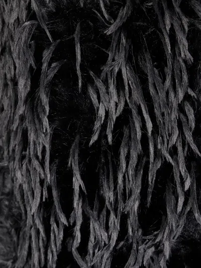 Stefano Mortari Long Sleeveless Coat With Black Fringes And Relaxed Fit In Black