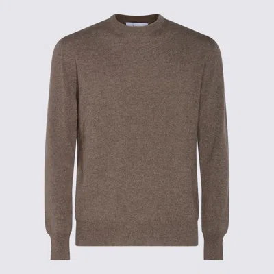 Lardini Long Sleeve Crewneck Sweater With Ribbed Cuffs And Hem In Brown