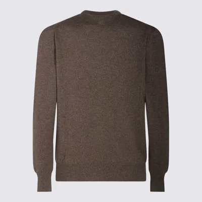 Lardini Long Sleeve Crewneck Sweater With Ribbed Cuffs And Hem In Brown