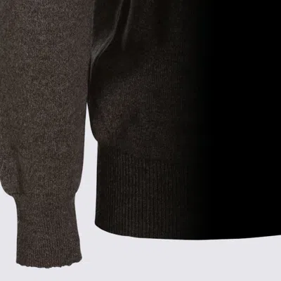 Lardini Long Sleeve Crewneck Sweater With Ribbed Cuffs And Hem In Brown