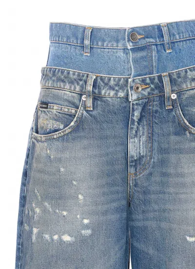 Dolce & Gabbana Wide-leg Trousers With Five Pockets And Belt Loops In Blue