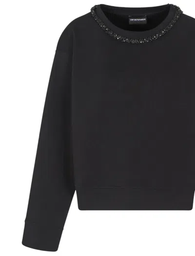 Emporio Armani Women Black Cotton Crewneck Sweatshirt, Xs Luxury Sweatshirts & Hoodies For Women Darveys In Black
