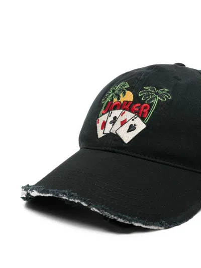 Martine Rose Roll Back Distressed Embroidered Adjustable Baseball Cap In Black