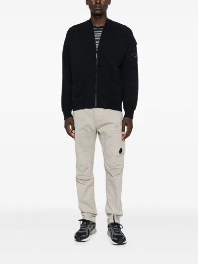 C.p. Company Structured Black Jacket With Ribbed Cuffs In Black