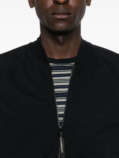 C.p. Company Structured Black Jacket With Ribbed Cuffs In Black