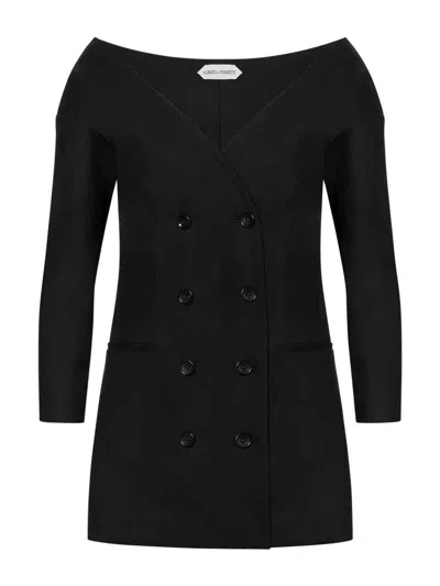 Alberta Ferretti Double-breasted Virgin Wool Jacket With Deep V-neckline In Black
