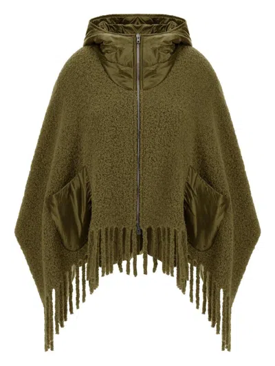 Herno Fringed Hooded Jacket In Green