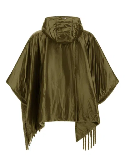 Herno Fringed Hooded Jacket In Green