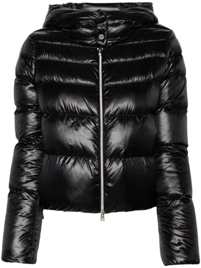 Herno Cropped Black Puffer Jacket With Finish In Black