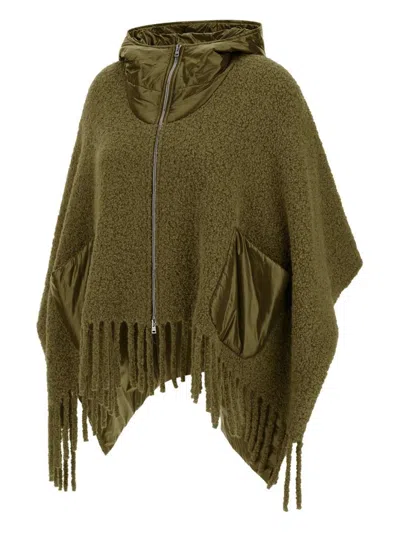 Herno Fringed Hooded Jacket In Green