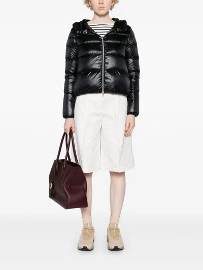 Herno Cropped Black Puffer Jacket With Finish In Black