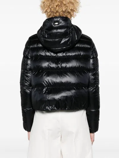 Herno Cropped Black Puffer Jacket With Finish In Black