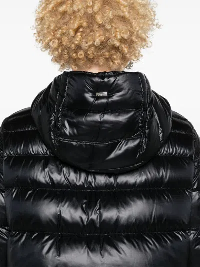 Herno Cropped Black Puffer Jacket With Finish In Black