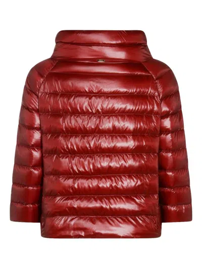 Herno Long Shiny Quilted Down Jacket With High Collar In Red