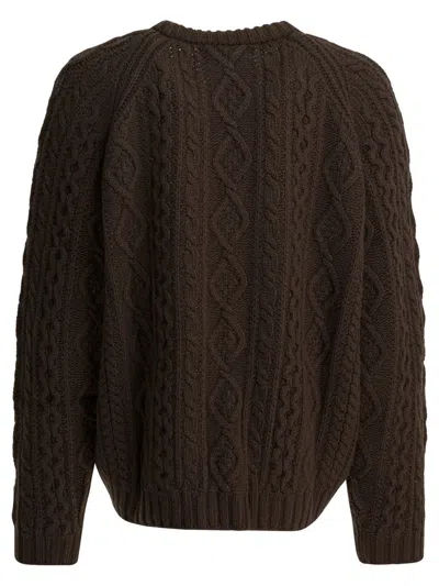 Sandbeige Cable-knit Crew-neck Knitwear In Brown