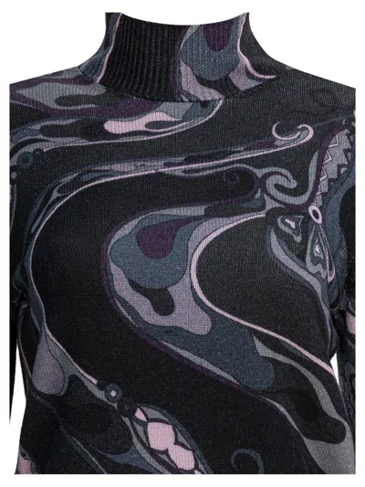 Pucci Wool Turtleneck Sweater With Print Knitwear Black In Multi
