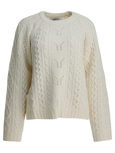 Sandbeige Cable-knit Knitwear In White