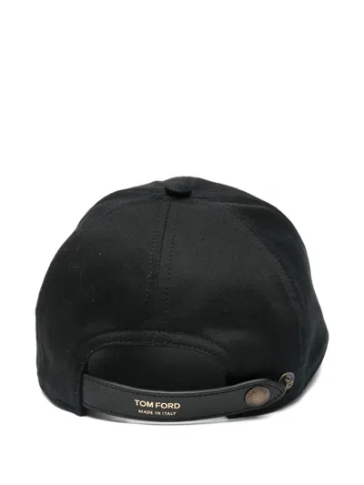 Tom Ford Logo-embroidered Leather-trimmed Cotton-twill Baseball Cap In Black