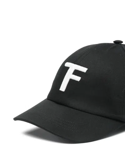 Tom Ford Logo-embroidered Leather-trimmed Cotton-twill Baseball Cap In Black