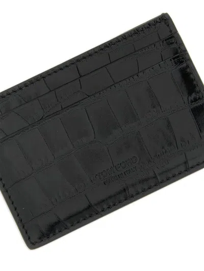 Tom Ford Crocodile-print Leather Card Holder In Black