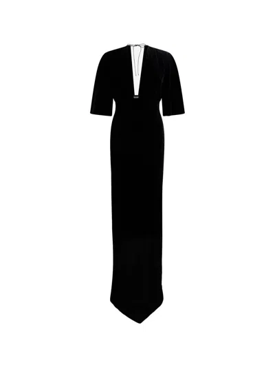 Roberto Cavalli Draped V-neck Gown In Black