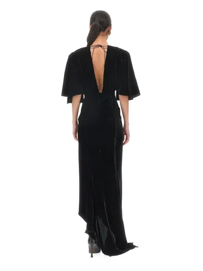 Roberto Cavalli Draped V-neck Gown In Black