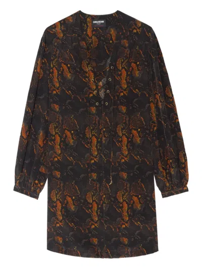 Zadig & Voltaire Womens Ramela Graphic-print Silk Mini Dress Black In Black