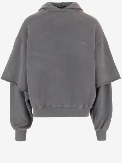 Cultura Cotton Hoodie With Layered Sleeves In Gray