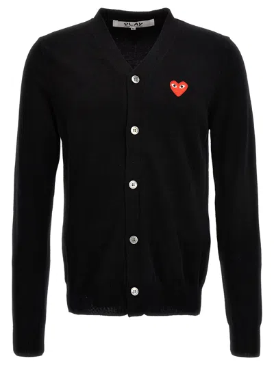 Comme Des Garçons Play Lambswool Cardigan With Red Emblem In Black