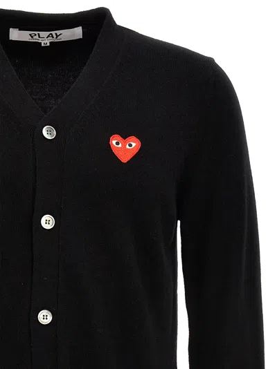 Comme Des Garçons Play Lambswool Cardigan With Red Emblem In Black