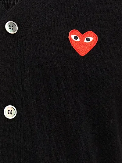Comme Des Garçons Play Lambswool Cardigan With Red Emblem In Black
