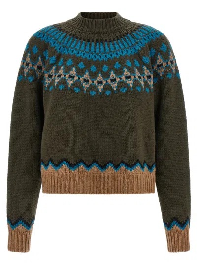 Alanui Crew Neck Sweater Featuring Patterned Design In Green