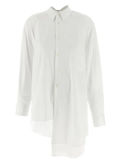 Comme Des Garçons Asymmetric Hem Shirt With Front Button Closure And Unique Silhouette In White