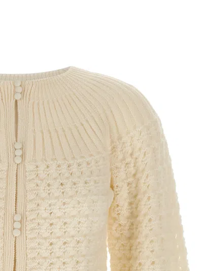 Chloé Jacquard Logo Cardigan Sweaters And Cardigans White In Yellow
