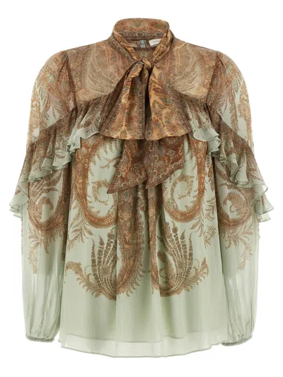 Zimmermann Silk Flutter Blouse With Ruffled Trim In Multi