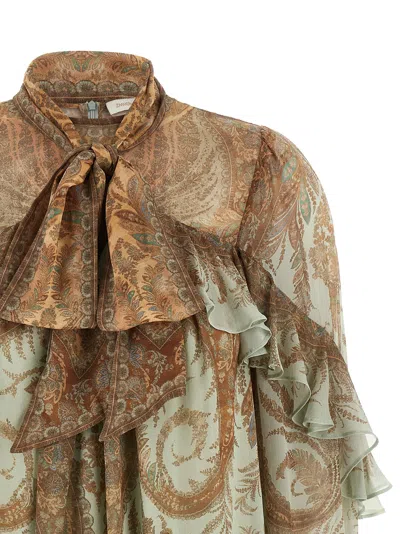 Zimmermann Silk Flutter Blouse With Ruffled Trim In Multi