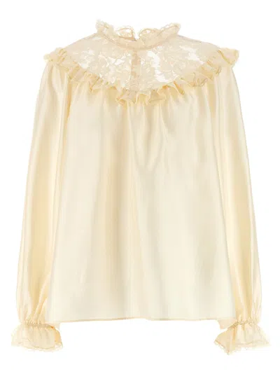 Zimmermann Blouse With Ruffled Collar And Lace In Neutral