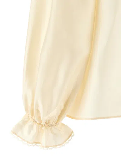 Zimmermann Blouse With Ruffled Collar And Lace In Neutral