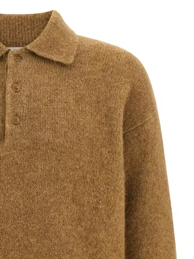 Ami Alexandre Mattiussi Ami Paris Polo In Alpaca And Wool In Brown