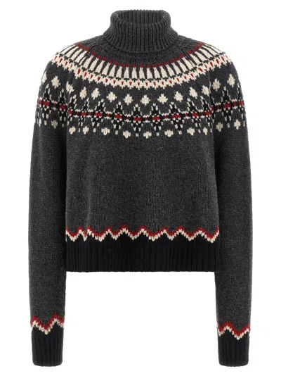 Alanui Grey Fair Isle Patterned Turtleneck Jumper In Gray