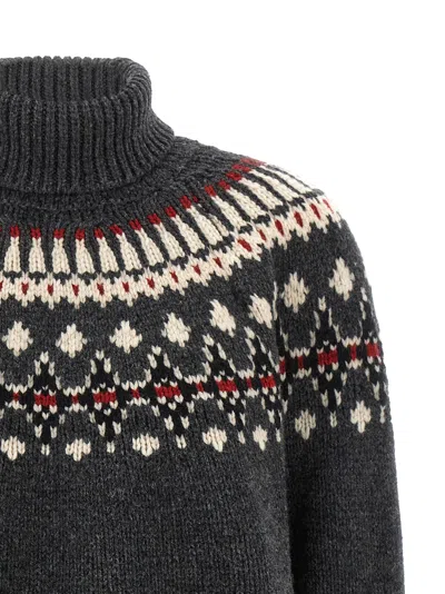 Alanui Grey Fair Isle Patterned Turtleneck Jumper In Gray