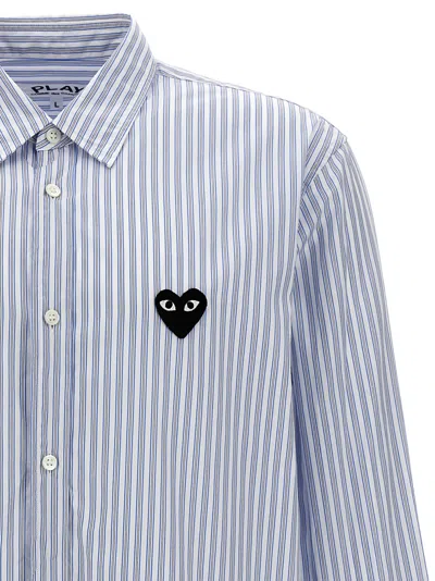 Comme Des Garçons Play Logo Patch Striped Shirt In Blue