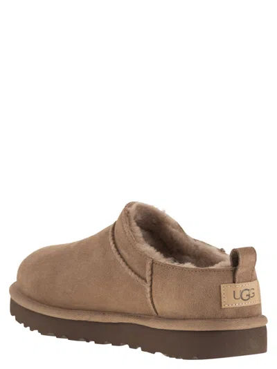 Ugg Classic Micro Beige Ankle Boots With Logo Embossed In Suede Woman In Brown