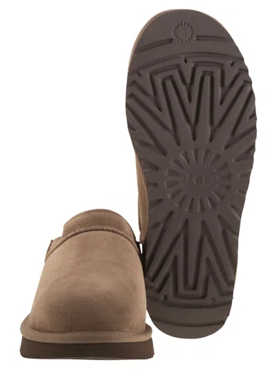 Ugg Classic Micro Beige Ankle Boots With Logo Embossed In Suede Woman In Brown